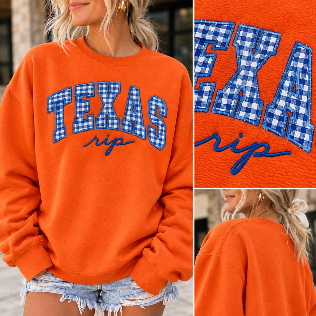 Texas Rip Gingham Embroidered Sweatshirt