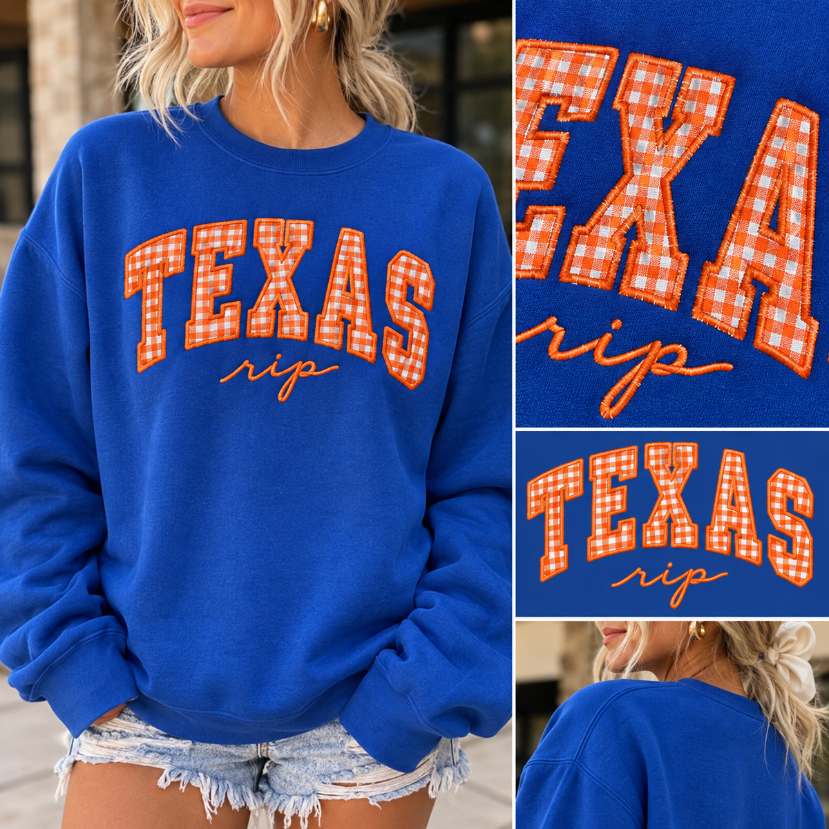 Texas Rip Gingham Embroidered Sweatshirt